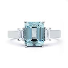Bague Aigue Marine Bleu Avec Diamants Baguette Aquamarine Rings Baguette Diamond Rings Baguette Diamond