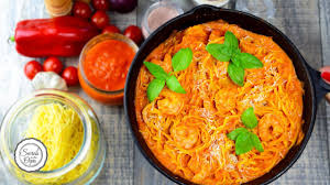 Shrimp Pasta With Roasted Red Pepper Sauce Youtube
