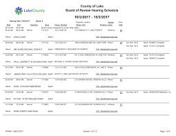 County of Lake Board of Review Hearing Schedule