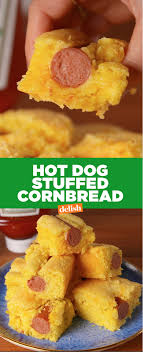 Hot Dog Stuffed Cornbread Recipe Hot Dog Recipes Hot Dog Appetizers Hot Dog Casserole