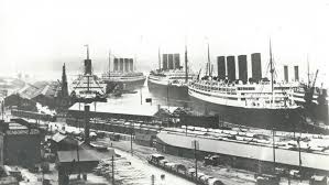 A Busy Day In Southampton Docks In The 1920s From Left To Right Rms Homeric Rms Olympic Rms Berengaria Rms Aquitania Southampton Passenger Ship Liner