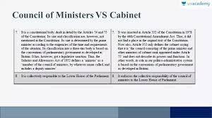 He/she don't have an overseeing cabinet minister. The Council Of Ministers Vs The Cabinet In Hindi Hindi The Union Part V Of The Indian Constitution Unacademy