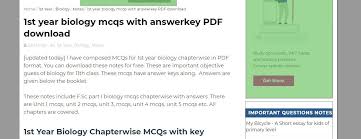 1st Year Biology Mcqs With Answerkey Pdf Download Biology Biology Notes Pdf
