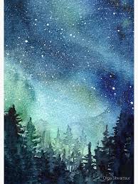 Watercolor Galaxy Nebula Aurora Northern Lights Painting Spiral Notebook By Olga Shvartsur Re Aurora Borealis Painting Watercolor Scenery Watercolor Galaxy