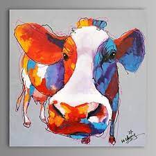 97 19 oil painting hand painted cartoon pop art classic modern stretched canvas 牛の絵 現代アート 油絵
