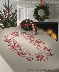 Creative linens holiday christmas tablecloth 68 square with 8 napkins embroidered red. Christmas Tablecloth Embroidery Kit Idena Collection By Anchor Christmas Table Cloth Christmas Craft Kit Embroidery Christmas