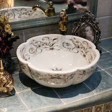 Europe Style China Artistic Handmade Flower Shape Counter Top Ceramic Bathroom Vessel Sink Flower Wash Basin Vessel Sink Bathroom Wash Basin Vessel Sink