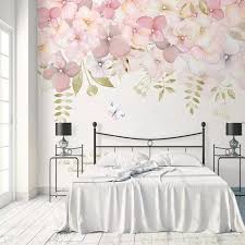 Watercolor Pink Flowers Wallpaper Wall Mural Hanging Branch Etsy Floral Wallpaper Bedroom Pink Flowers Wallpaper Romantic Bedroom Decor