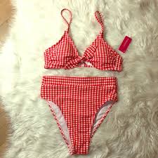 Target Xhilaration Red Gingham High Waist Bikini Nwt