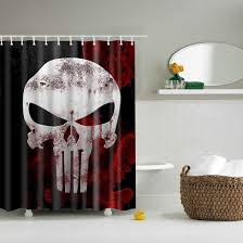 Punisher Shower Curtain Red And Black Bath Decor Vintage Shower Curtains Halloween Shower Curtain Black Bathroom Decor