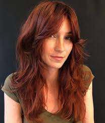 50 Cute And Effortless Long Layered Haircuts With Bangs Dark Ginger Hair Haircuts Straight Hair 70s Hair