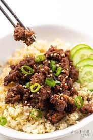 This recipe has fewer calories because of the ground turkey and amazing flavor! Easy Keto Korean Ground Beef Bowl Recipe Wholesome Yum