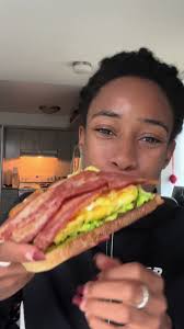 My go-to open face chicken bacon breakfast sandwich recipe: 2 eggs  (scramble