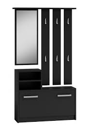 Vittoria Meuble D Entree Contemporain 6 Crochets Miroir 2 Niches Rangement Chaussures 180x85x24 Vestiaire Porte Manteau Noir Noir Top Garderoba Blac Meuble Entree Meuble Chaussure Rangement Chaussures