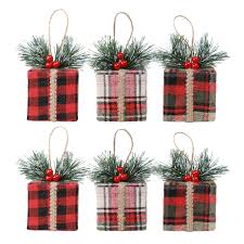 Holiday Time Christmas Multi Color Plaid Fabric Gift Box Shaped Ornaments Set Of 6 Walmart Com Diy Christmas Ornaments Easy Christmas Ornaments Homemade White Christmas Ornaments