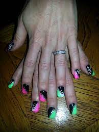 50+ beautiful pink and black nail designs 2017. Hot Pink And Neon Green Nails Different Nail Designs