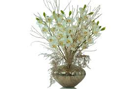 This beautiful vase takes a matte white canvas to a new level with a cute, fun, and simple gold foil design. Stunning Faux White Cymbidium In A Gold Vase Preserved Floral Arrangements Silk Flowers