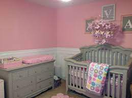 Gray on top, chair rail, white on bottom nursery #chairrail. Baby Nursery Pink And Gray Like The Chair Rail With Pink Above Possibly Do Bottom Gray With Light Pink Top Baby Girl Bedroom Baby Nursery Baby Girl Room