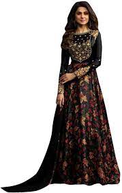 Find great deals on ebay for anarkali lehenga partywear. Amazon Com Party Wear Long Gown Muslim Black Floral Anarkali Dress Indian Ethnic Suit 7384 Clothing