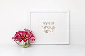 Horizontal Frame Mockup Red Flowers White Background By Optimistic Kids Art Design Mockup Free Free Packaging Mockup Frame Mockups