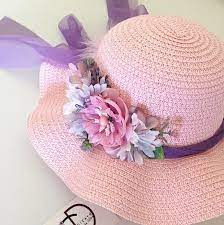 Floral Straw Hat Kids Flower Lilac Baby Hat Summer Hat Etsy In 2021 Baby Summer Hat Floral Straws Toddler Sun Hat