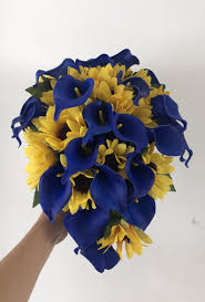 Cascading Sunflower Bridal Bouquet Sunflower Calla Lily Bouquet Royal Blue Bouquet Sunflower Bouquet Blue Calla Lily Wedding Bouquets Aliexpress