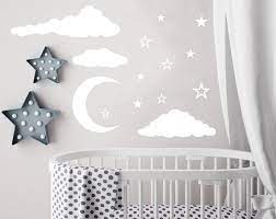 Cloud Wall Decal Moon And Stars Decals Nursery Decor Night Sky Clouds Wall Decal Baby Room Decor Sticker Play Baby Room Themes Baby Room Decor Baby Room Colors