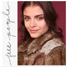 Women's Free People Faux Fur Cropped Jacket Embellished Shoulders Zip Front