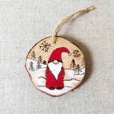 Wooden Gnome Christmas Ornament Wood Round Ornament Christmas Ornament Handmade Christ Art Christmas Gifts Wood Christmas Ornaments Handmade Christmas Gifts