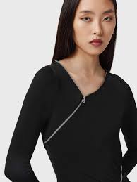 AllSaints Elsie Zipper Maxi Dress, Black