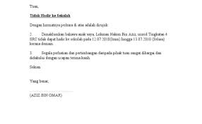 Surat Kiriman Rasmi Tidak Hadir Ke Sekolah Kerana Cirit Otosection