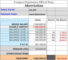 Tanzania Paye And Pension Salary Calculation Sample 2016 17 Pensions Salary Tanzania