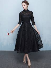 Black Lace Ankle Length Qipao Cheongsam Dress With Tulle Skirt Cucire Vestiti Vestiti Abiti