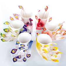 Online Toptan Alim Yapin Porselen Cay Kupa Cin Den Porselen Cay Kupa Toptancilar Creative Tea Peacock Coffee Tea Cup Art