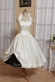 Shop halter wedding dress at affordable prices from best halter wedding dress store milanoo.com. Halter Tea Length Satin Wedding Dress With Bow And Lace Up Back Dorris Wedding Rockabilly Wedding Dresses Tea Length Wedding Dress 50s Style Wedding Dress