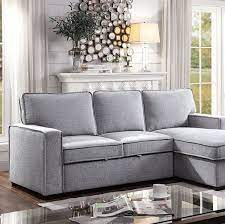 Product title linen sectional sofa with sleeper and storage average rating: Ines Light Grey Upholstered Sleeper Sectional With Storage Chaise Lounge Furniture Of America Cm6964