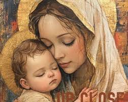 Vintage Diptych Foldable Travel Wooden Pictures of Sacred Heart of Jesus  and Immaculate Heart of Mary