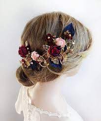 Burgundy Hair Accessories Burgundy And Navy Bridal Headpiece Burgundy Wedding Hair Flower Navy And Gold Floral Hair Vine Hair Clip Floral Wedding Hair Accessories Floral Hair Vine Burgundy Hair Accessories