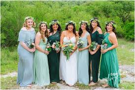 A Fiesta Themed Wedding The Bethany Wedding Jonathan Ivy Mixed Green Bridesmaid Dresses Green Bridesmaid Dresses Green Bridesmaid