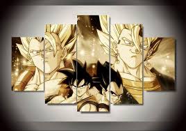 Difference between framed and unframed: 5 Panels Dragon Ball Z Framed Poster Print Canvas Art Multi Piece