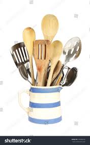 variety different kitchen utensils blue