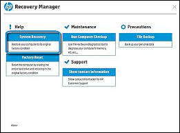 Searching for and selecting hp recovery manager, and then clicking windows recovery environment. Hp Pcs Performing A System Recovery Windows 10 Hp Customer Support