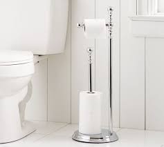 This toilet paper holder has a magazine rack towards the bottom as well. Sussex Standing Toilet Paper Holder Pottery Barn
