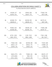 Math Worksheets For Fifth Grade Adding Decimals Mathematics Worksheets Addition Worksheets Math Worksheets