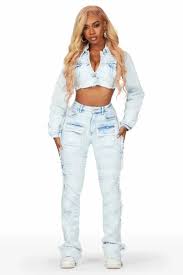 Kassidy White Stacked Flare Jean