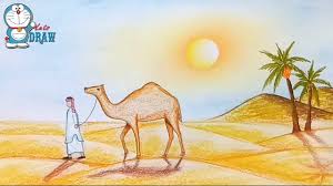 How To Draw Scenery Of Desert Step By Step Youtube Desert Drawing Scenery Drawing For Kids Drawing Scenery