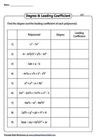 1 degree is called monomial and 2 degree called bionomial. Degree Of Polynomials Worksheets