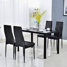 Bonnlo Modern 5 Pieces Dining Table Set Glass Top Dining Table And Chairs Set For 4 Person Bla Black Dining Room Modern Dining Room Set Black Dining Room Table