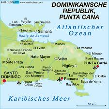 Dominican republic the dominican republic is a caribbean country that occupies the eastern half of the island of hispaniola, which it shares with haiti.besides white sand beaches and mountain landscapes, the country is home to the oldest european city in the americas, now part of santo domingo. Karte Von Punta Cana Region In Dominikanische Republik Welt Atlas De