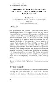 Pdf Analysis Of Islamic Bank Influence On Agricultural Financing Sector Period 2014 2016